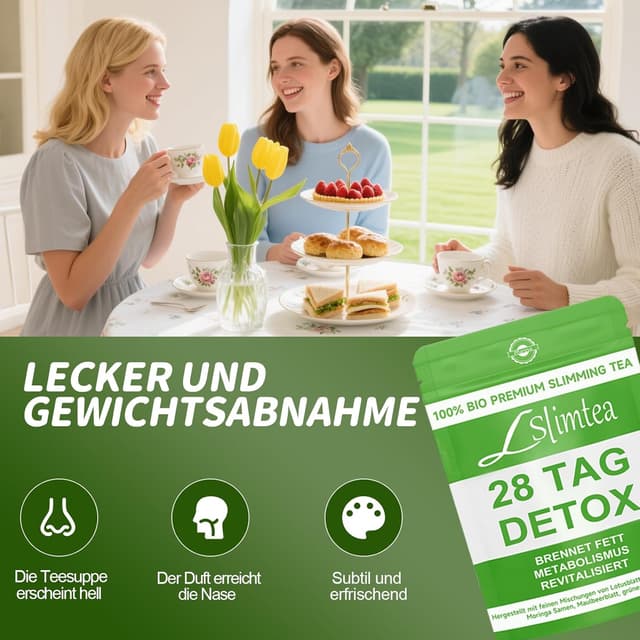 Detalle 1 de Detox Tee zum Abnehmen – 28 Tage Grüne Entgiftungspulver mit Lotus, Cassia, Moringa & Maulbeerblatt