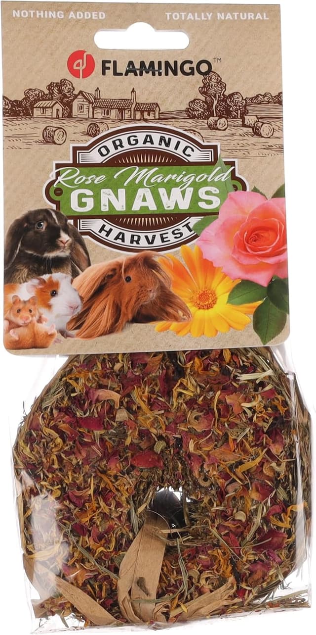 Detalle 2 de Flamingo Ciambella di Fieno 65 gr con fiori di tarassaco e petali di rosa (100% naturale, senza zuccheri)