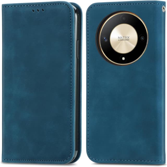 Detalle de Cracedily Handyhülle für Honor Magic 6 Lite: Klapp-Flipcase mit Kartenfach, Magnet & Standfunktion (Blaugrün)