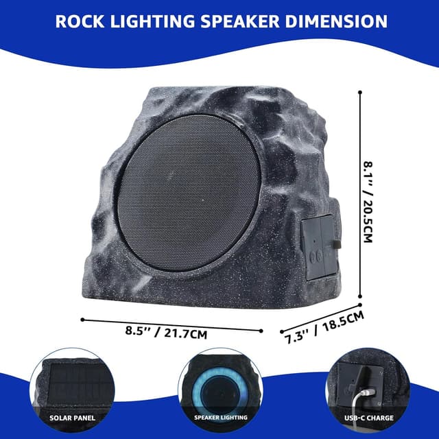Detalle 1 de uuffoo 2-Pack Solar Powered Rock Speakers for Outdoor Patios (IP44, RGB lights)