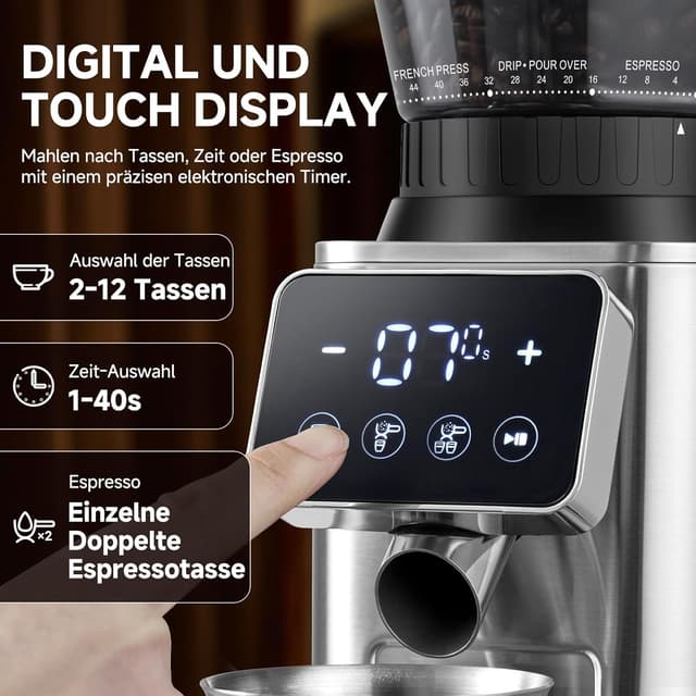 Detalle 2 de AMZCHEF Kaffeemühle elektrisch mit 48 Mahlgraden