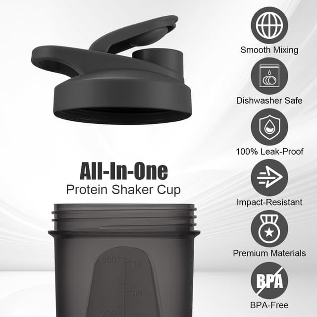 Detalle 2 de Alaoo Bottiglia Shaker Wave da 400 ml (2 pezzi) con tappo a vite, sfera metallica e maniglia
