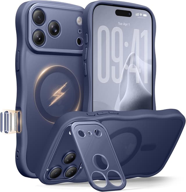 Detalle de GolbinBox iPhone 17 Pro Max Case with Stash Stand (6.9") — MagSafe Compatible, Full Camera Protection, Deep Blue