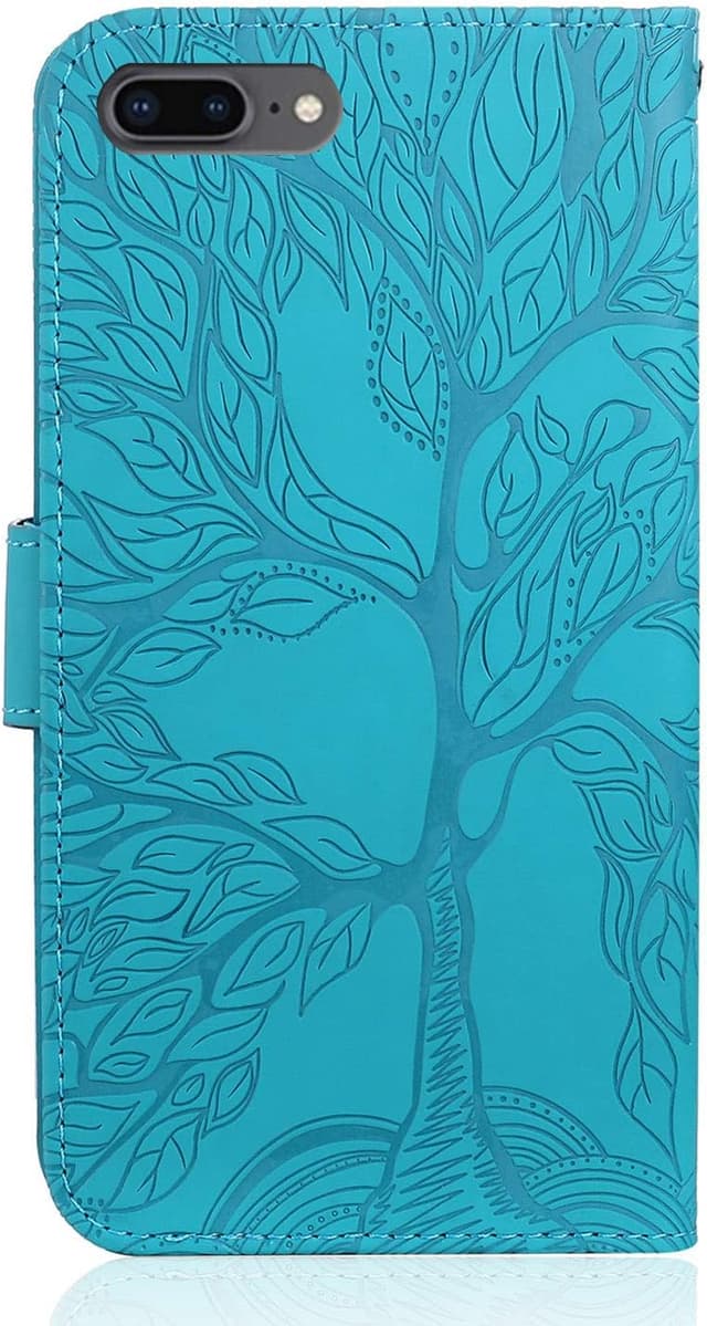 Detalle de norn iPhone 7 Plus / 8 Plus Tree of Life Embossed Folio Case with Stand, Magnetic Closure & Card Slots (Blue)