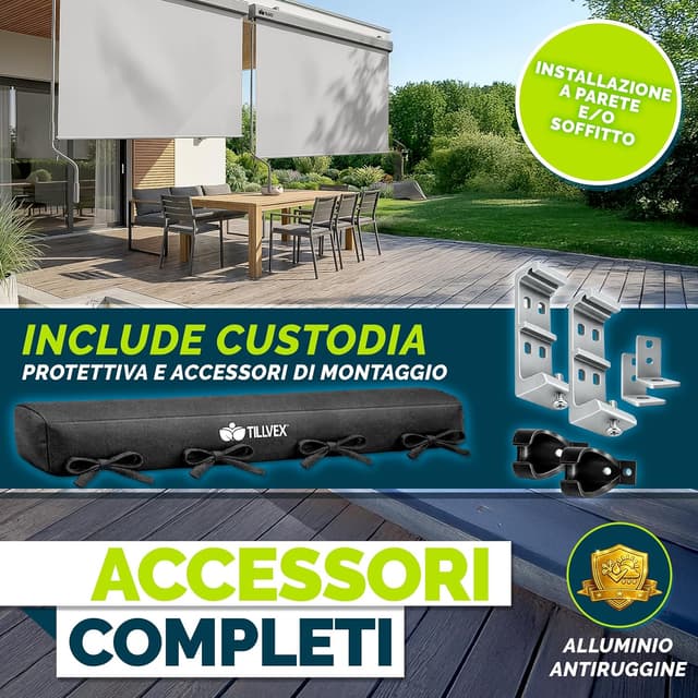 Detalle 2 de tillvex® Tenda da sole verticale 180 x 250 cm con manovella, impermeabile in alluminio