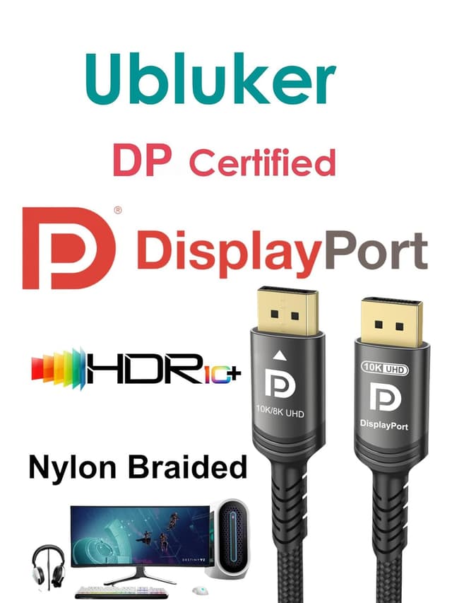 Detalle de Ubluker DisplayPort 2.1 Kabel (DP zu DP) 54 Gbps, 2 m – zertifiziert für 8K/4K & hohe Bildraten