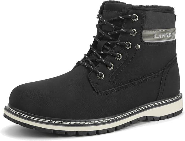 Detalle de LANGDU stivali invernali uomo foderati in pelliccia sintetica con suola antiscivolo (taglie 41–46 EU)