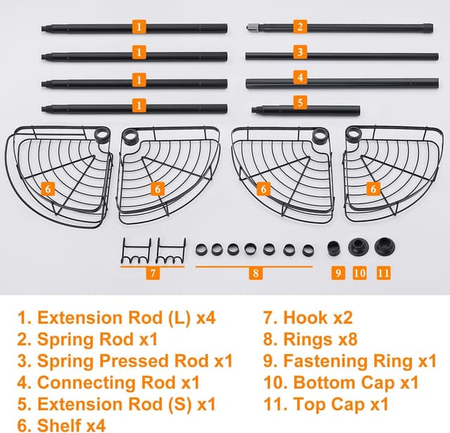 Thumbnail 6 de Wopeite étagère de douche télescopique réglable 73-265 cm sans perçage, 4 paniers en acier inoxydable, noir