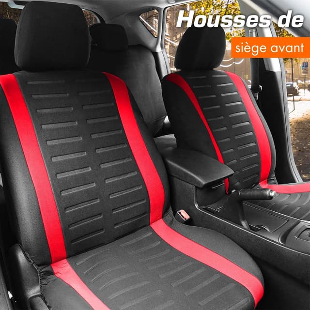 Detalle de upgrade4cars Housses de sièges auto avant universelles noir et rouge (lot de 4)
