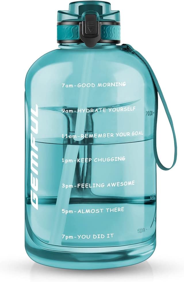 Detalle de GEMFUL 3 L Motivational Water Bottle with Straw & Handle (Cyan) – BPA-free leak-proof hydration jug