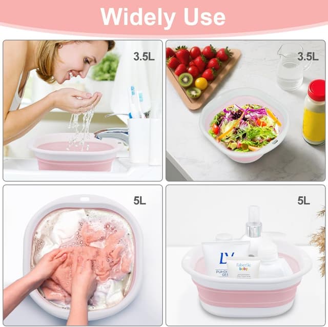 Thumbnail 4 de flintronic 3.5L Collapsible Washing Up Bowl (Pink) – folding silicone-style wash basin for camping and travel