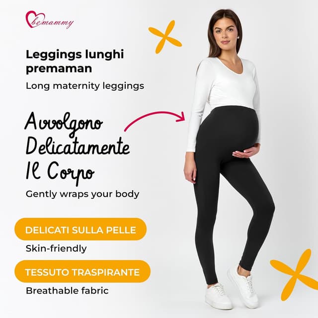 Detalle de Be Mammy leggings premaman lunghi a vita alta BE20-230 in cotone con elastan