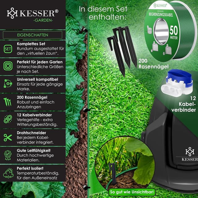 Detalle de KESSER® Begrenzungskabel-Set 50 m inkl. 200 Erdspieße & 12 Kabelverbinder für Mähroboter