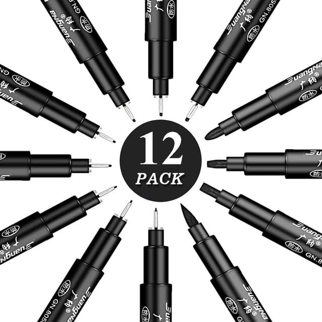 Thumbnail 1 de Gelanty Black Fineliner Pens Set 12 Pack