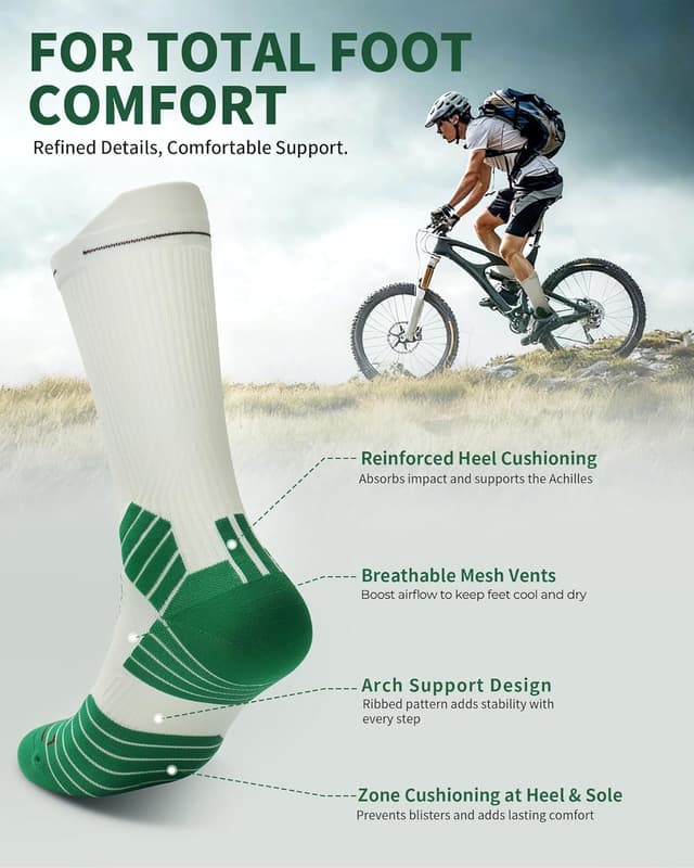 Detalle de CAMBIVO 2 Pairs Compression Crew Running Socks with Cushion & Arch Support