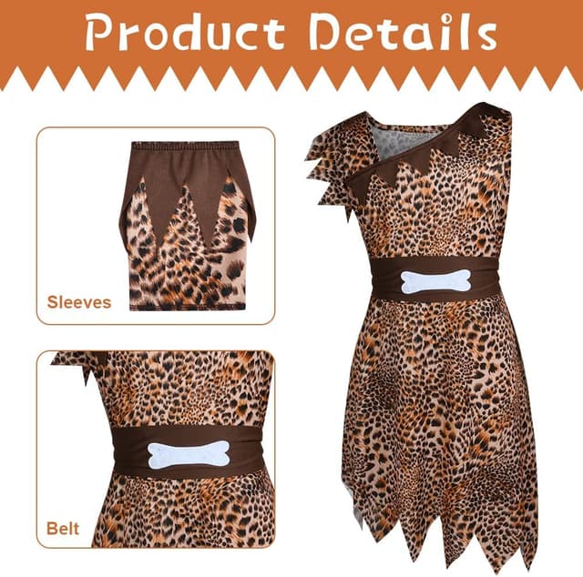 Detalle de AYBUY déguisement homme des cavernes enfant — robe, ceinture, écharpe et bâton gonflable