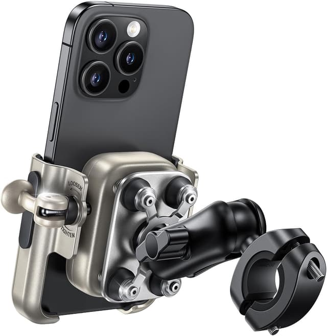 Detalle de Lamicall Handyhalterung Motorrad & Fahrrad – Ganzmetall, vibrationsgedämpft, Lenkerhalter mit Verlängerungsarm (für 4,7–7,2 Zoll)