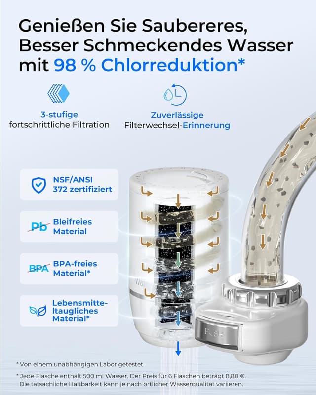 Detalle de Waterdrop Wasserfilter Wasserhahn mit Filterlebensdauer-Reminder: Kohleblock-System gegen Chlor, Schwermetalle & schlechten Geschmack