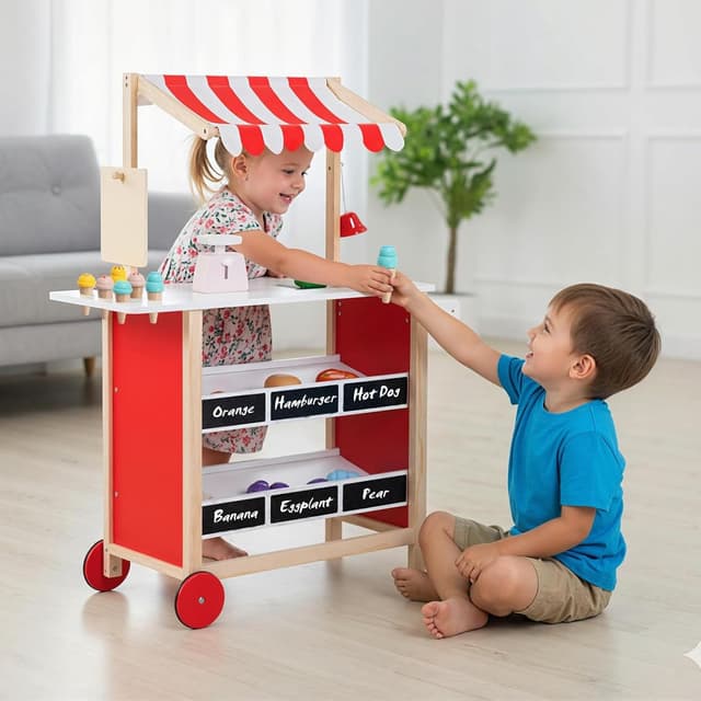 Thumbnail 1 de INFANS Wooden Grocery Store Toy with 6 Ice Creams 🍎