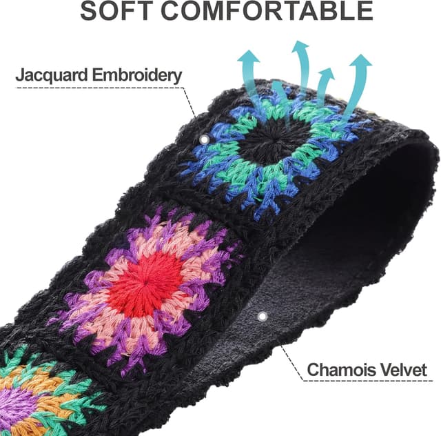 Detalle de Padwa Lifestyle Colorful Crochet Camera Strap with 2" full grain leather ends