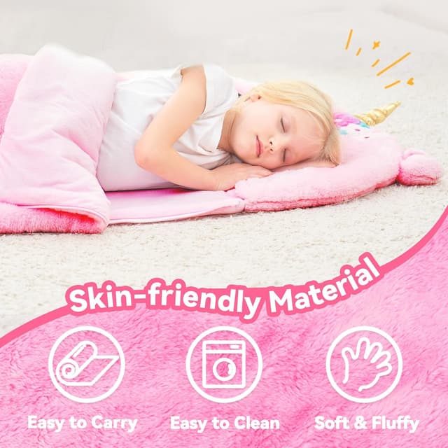 Detalle 2 de iPlay iLearn Kids Unicorn Sleeping Bag 2-in-1 Toddler Nap Mat (Plush Slumber Sack)