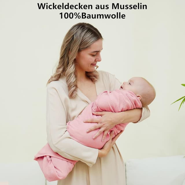 Thumbnail 1 de Kewlife gift Baby Pucktuch Musselin-Wickeldecke 104 x 94 cm aus 100 % Baumwolle (Lila/Rosa)