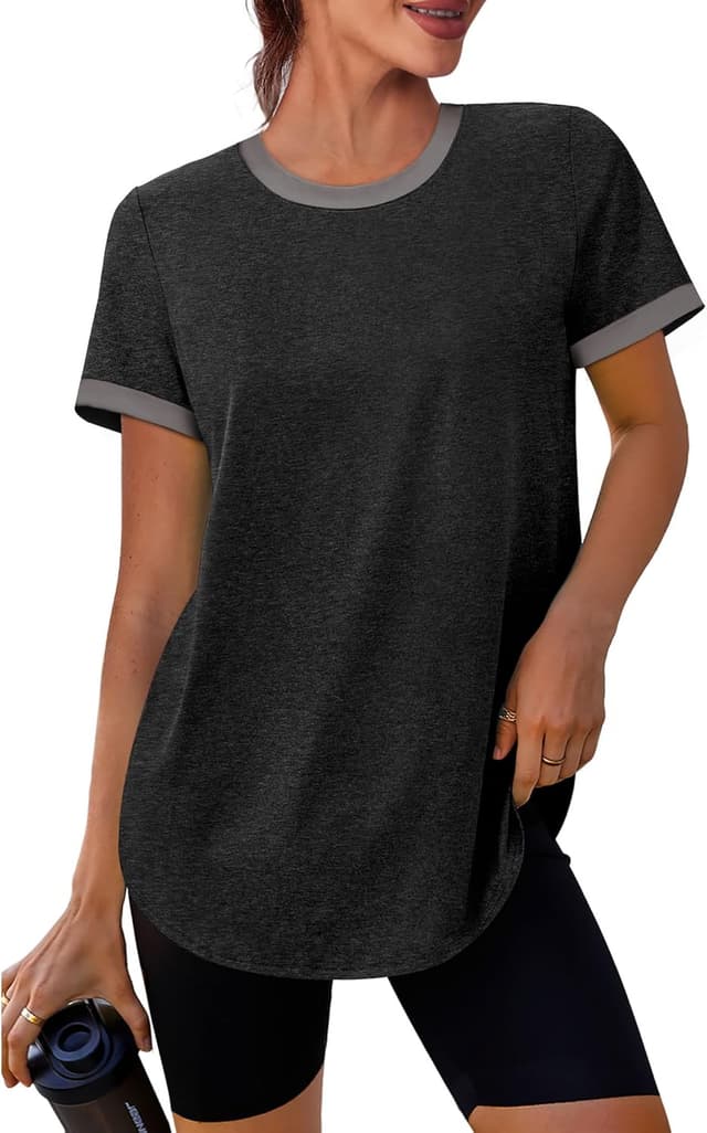 Detalle de Women’s Workout Tops: Summer Short Sleeve Athletic Shirts with UPF 50+ Sun Protection (Color Block)