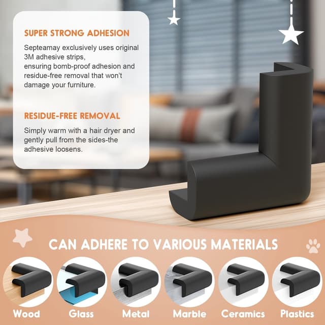 Detalle de Septeamay 12er Kantenschutz Baby selbstklebend aus Schaumstoff (Eckenschutz in Weiß)