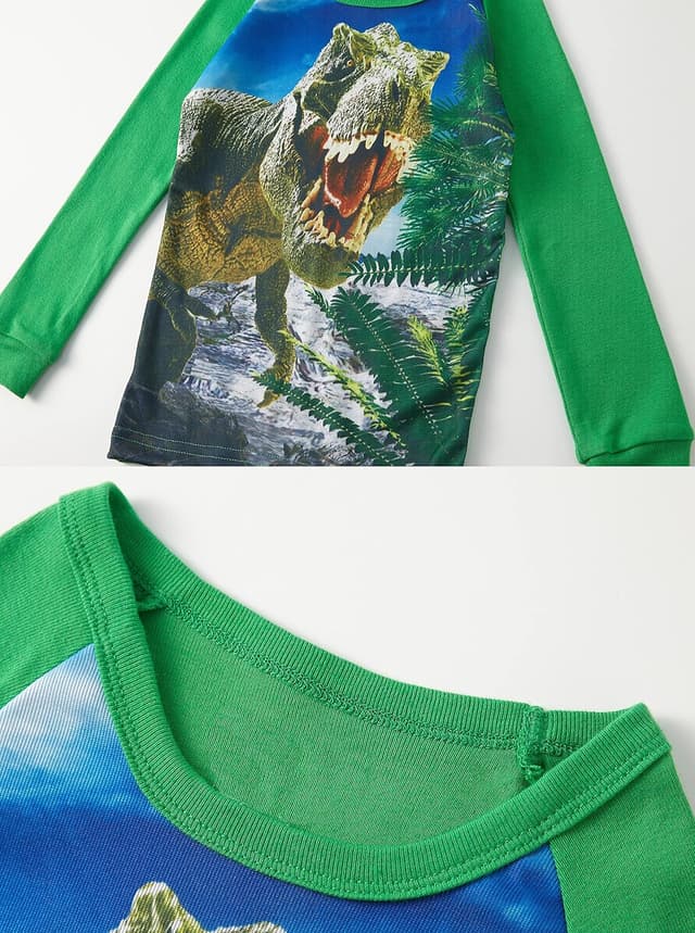 Detalle de SOIBEEN Jungen-Pyjama-Set mit Dinosauriern (4-teilig) aus Baumwolle, Langarm – für 1 bis 12 Jahre