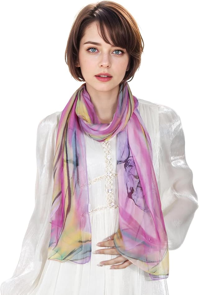 Detalle de Lamca Chiffon Scarf for Women (lightweight floral print) – 160 × 50 cm