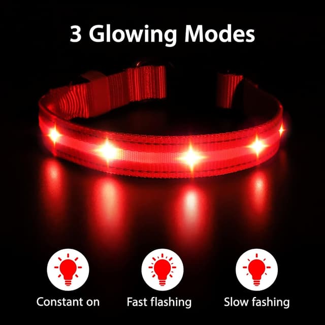 Detalle 2 de MASBRILL Light Up Dog Collar (Rechargeable LED, Waterproof) – Red, Adjustable for Small to Large Dogs (S)