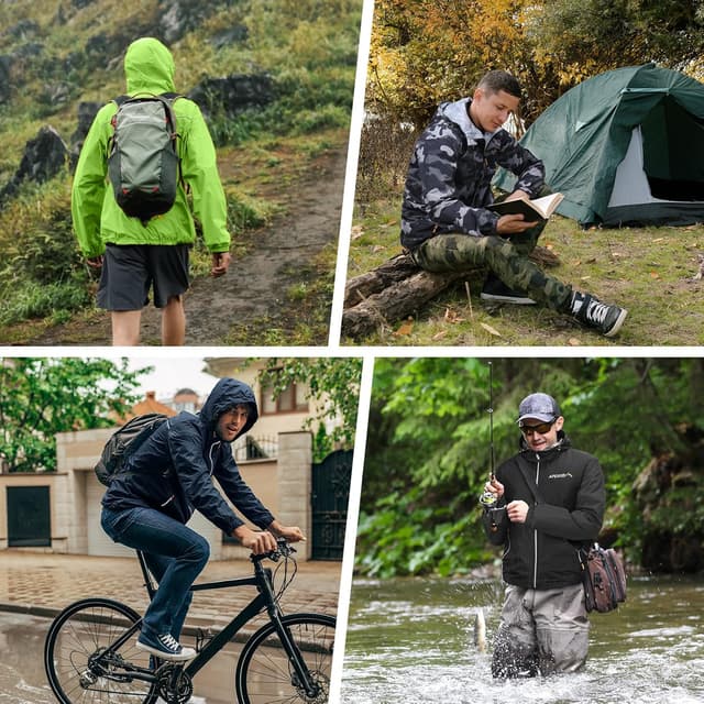 Detalle de APEXUP Packable Men’s Rain Jacket with Reflective Zipper — Lightweight Waterproof & Windproof