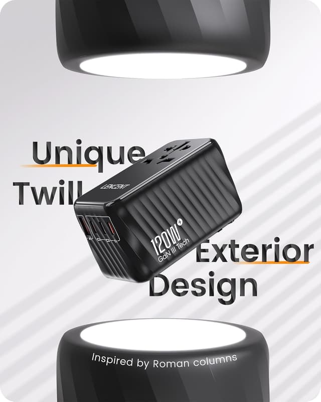 Detalle 2 de LENCENT 120W Universal Reiseadapter Weltweit – Reise-Stecker mit 3× USB-A und 1× USB-C (GaN III)