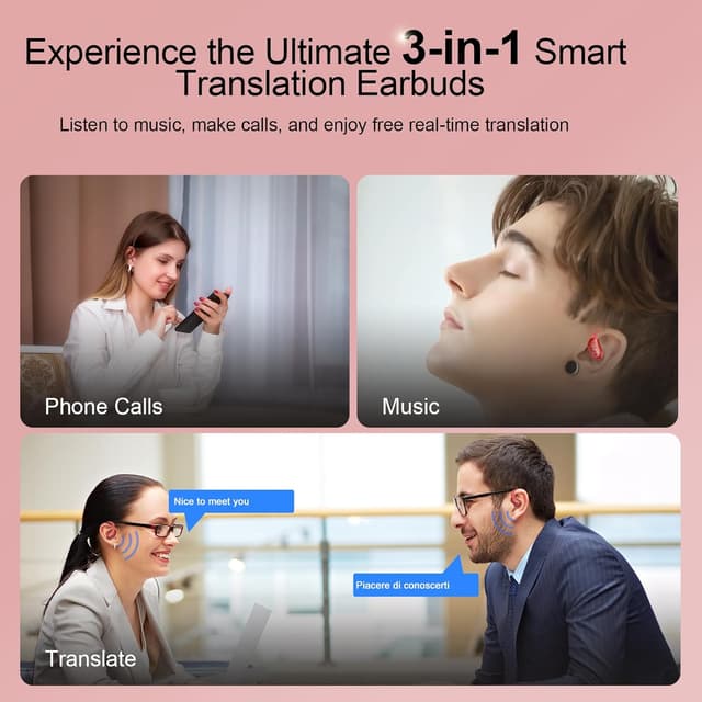 Detalle de AI Traducteur Vocal Instantané 3 en 1 (75 h) : écouteur traducteur Bluetooth 5,4 avec 164 langues, modes conversation, appels, mémo (rouge foncé)