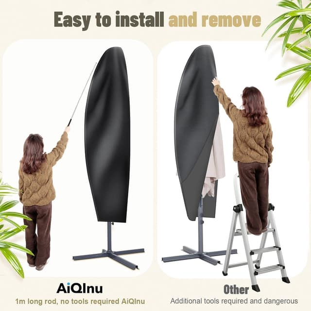 Detalle 1 de AiQInu housse de parasol de sport avec perche télescopique, tissu Oxford 210D imperméable anti-UV (265 x 40/70/50 cm, 2 pièces)