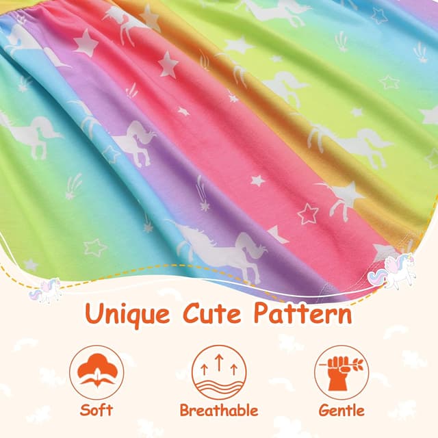 Detalle de Robe VASCHY pour fille en coton imprimé licorne, manches longues et longueur au genou (3-10 ans)