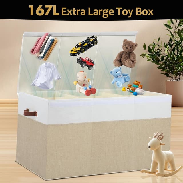 Detalle 2 de Gowee Extra Large Toy Storage Box with Lid (35.5" x 17" x 17") — Beige and White