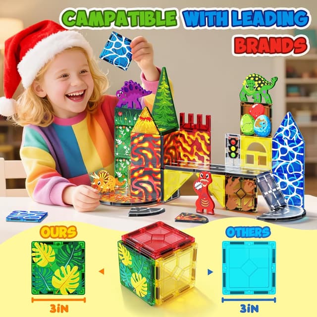 Detalle 2 de Dinosaur Toys Magnetic Tiles Set (44 PCS) for Kids Ages 3–5 and Up — Lava Dinosaur World Magnetic Building Playset