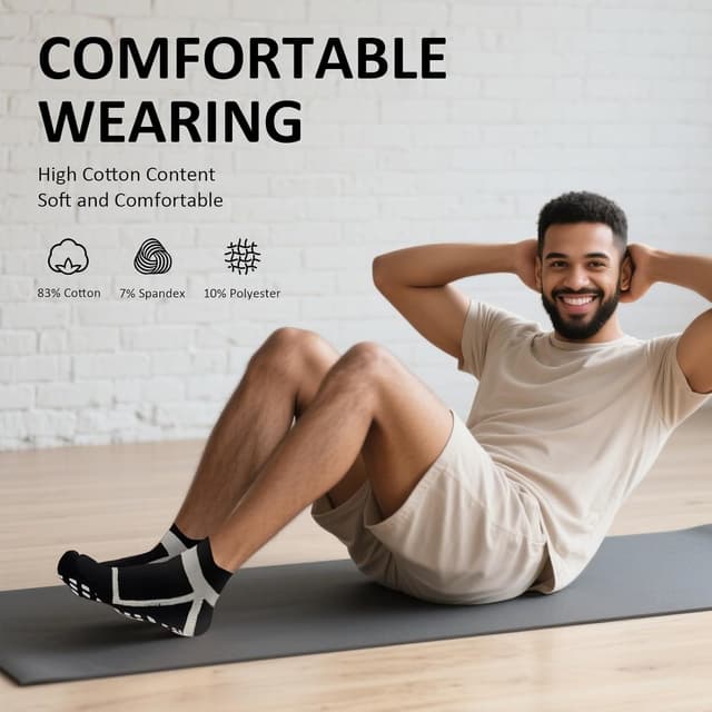 Detalle de ZAKASA Men’s Pilates Yoga Socks with Non-Slip Grip Dots – Ankle Slipper Socks (3 Pairs)