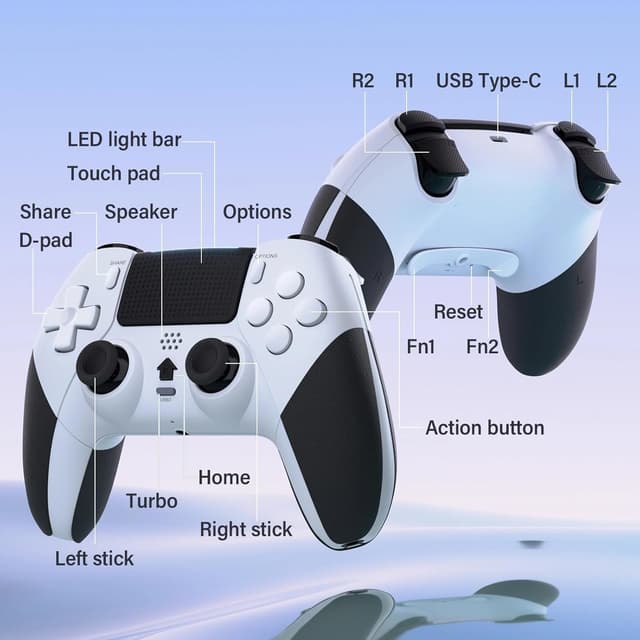 Thumbnail 6 de LATEC Wireless-Controller für PS4: Bluetooth Gamepad mit 2 programmierbaren Tasten, Turbo & 3,5-mm-Audio