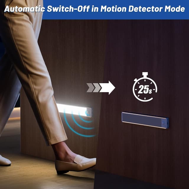 Detalle de GWULC under-cabinet LED kitchen lights (20cm) with motion sensor, USB-C rechargeable — 5 pack