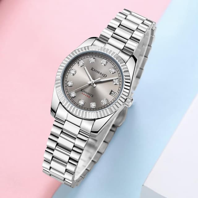 Detalle de KNISKRED Montre classique femme à cristaux et bracelet en acier inoxydable