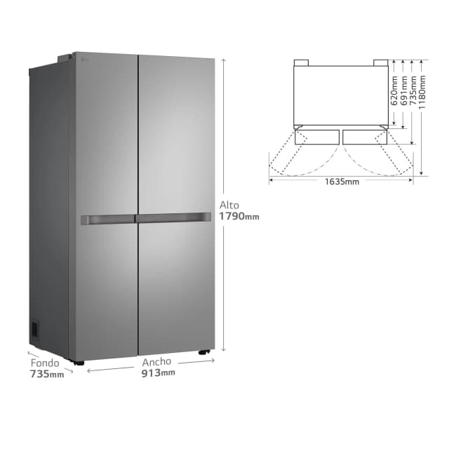 Detalle de LG GSBC40PYPE reacondicionado grado B: frigorífico americano side by side No Frost Total (179 cm) inox