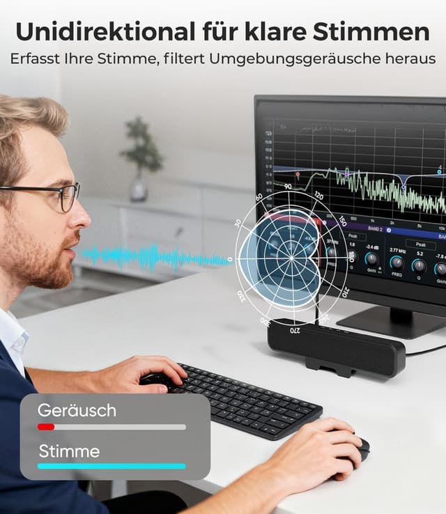 Detalle de Plyee Audio USB-Computerlautsprecher mit abnehmbarem Mikrofon und Monitor-Klemme – Stereo-Sound für PC, PS5 und Switch