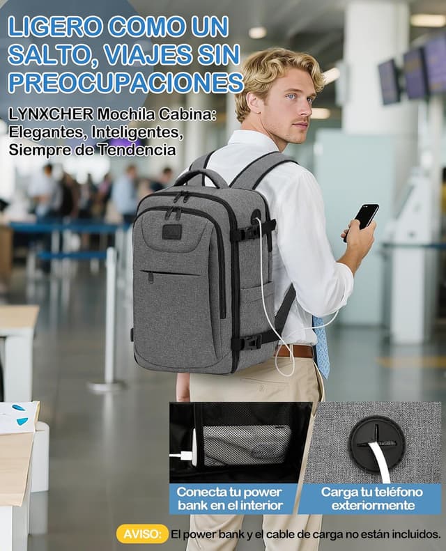 Thumbnail 5 de LYNXCHER Mochila de Viaje Cabina ✈️ 30L para Portátil 15.6" Gris