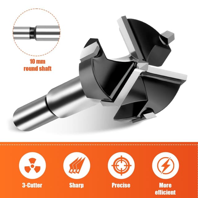 Detalle de Foret Forstner Flintronic 35 mm à triple goujure pour bois (tige ronde 10 mm)