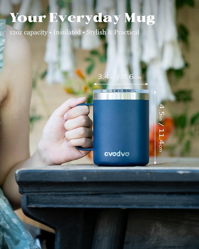 Detalle de avodvo 12oz Insulated Coffee Mug with Lid (Navy Blue) – Double-Wall Vacuum Travel Cup