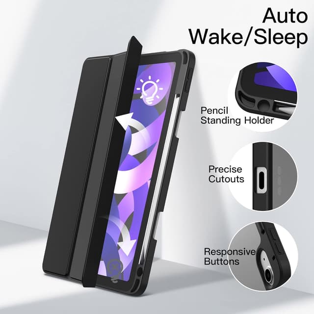 Detalle de JETech NUR Hülle für iPad Air 11 Zoll (M4/M3/M2, 2026/2025/2024) + iPad Air 5/4 mit Stifthalter – transparente Crystal Back, Schwarz