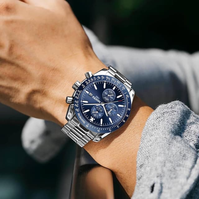 Thumbnail 3 de NIBOSI Orologio da uomo analogico al quarzo con cronografo e cinturino in pelle (3 ATM, data luminosa)