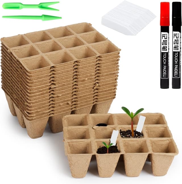 Detalle de Chovbe 240 biodegradable plant pots & seed trays kit with labels